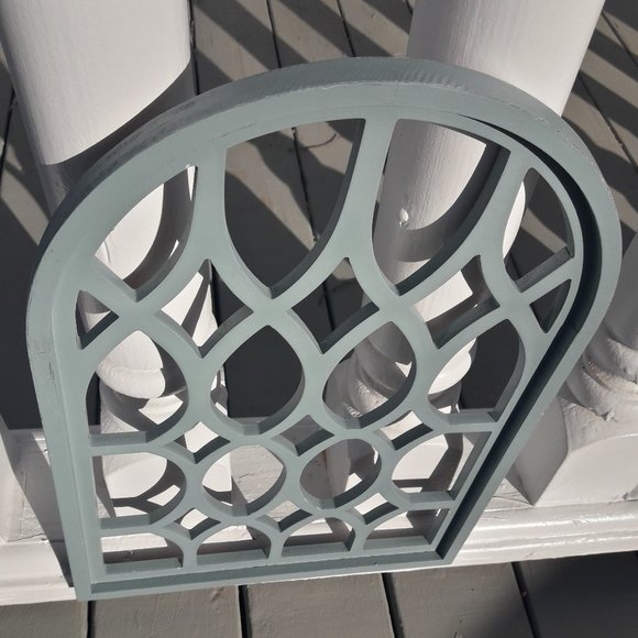 Wooden Arch Wall Hanging Turquoise Teal Arched Wall Decor Window Art Solid Color - Picture 3 of 12